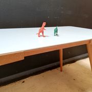 Wooden coffee table, children's desk glass top, interier praha, 1960, Czechoslovakia