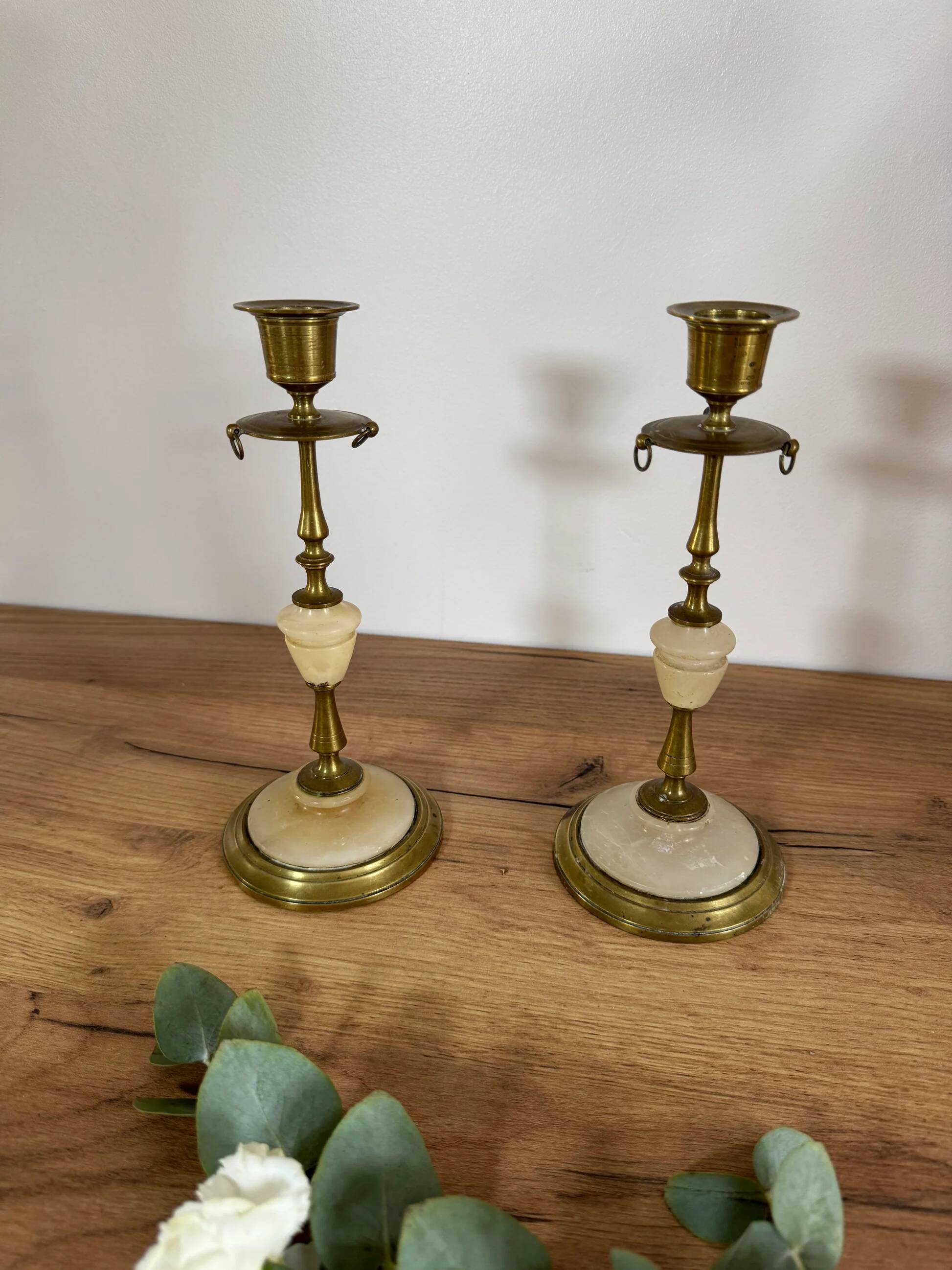 Onyx brass candle holders