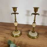 Onyx brass candle holders