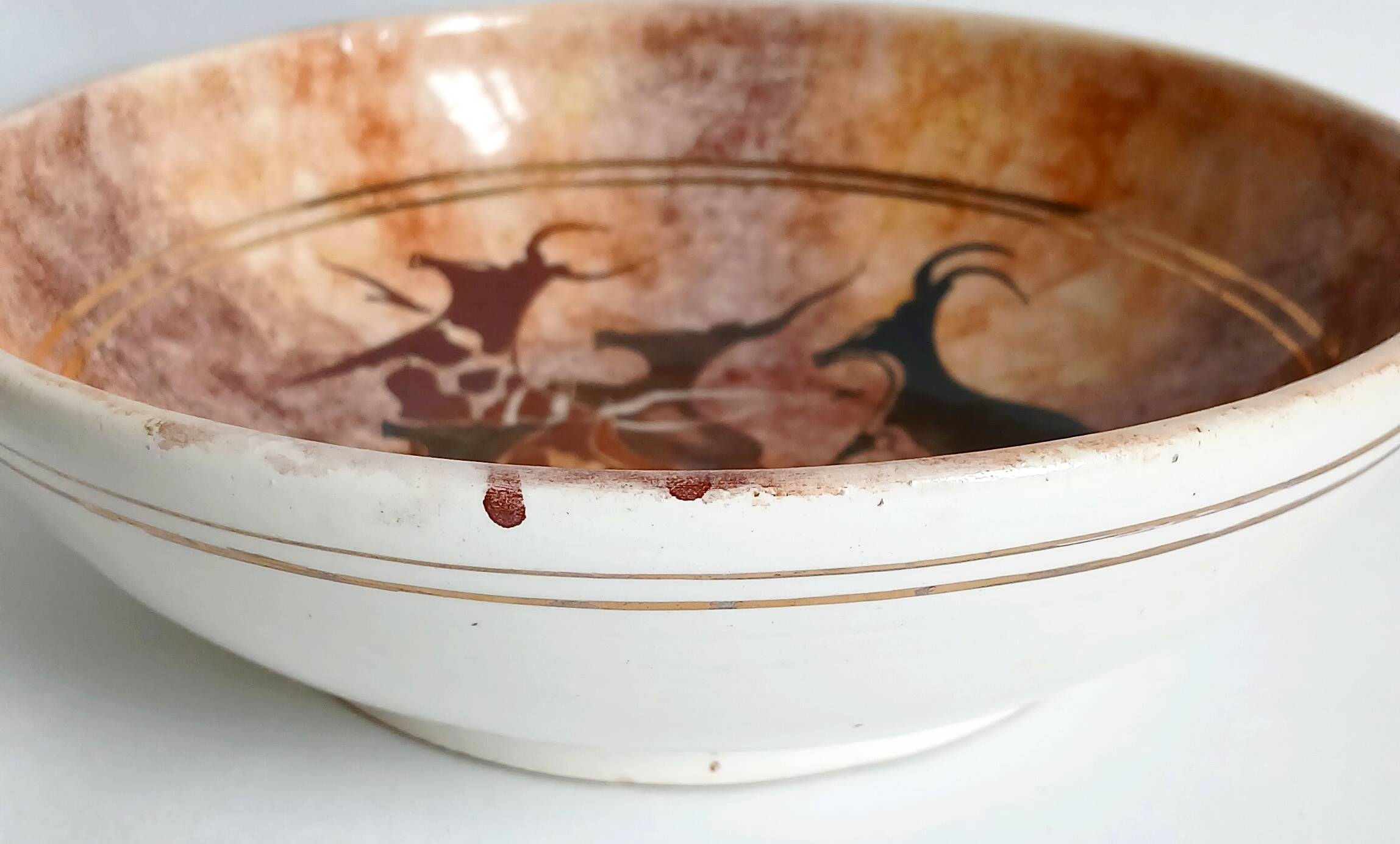 Ancient bowl inspired by parietal or rock art, hand-painted.