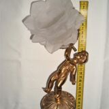 Pair of sconces Angels Cherubs Bronze Gilded Tulips Cut Glass