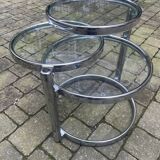 Vintage table with 3 trays in chrome and glass 1980