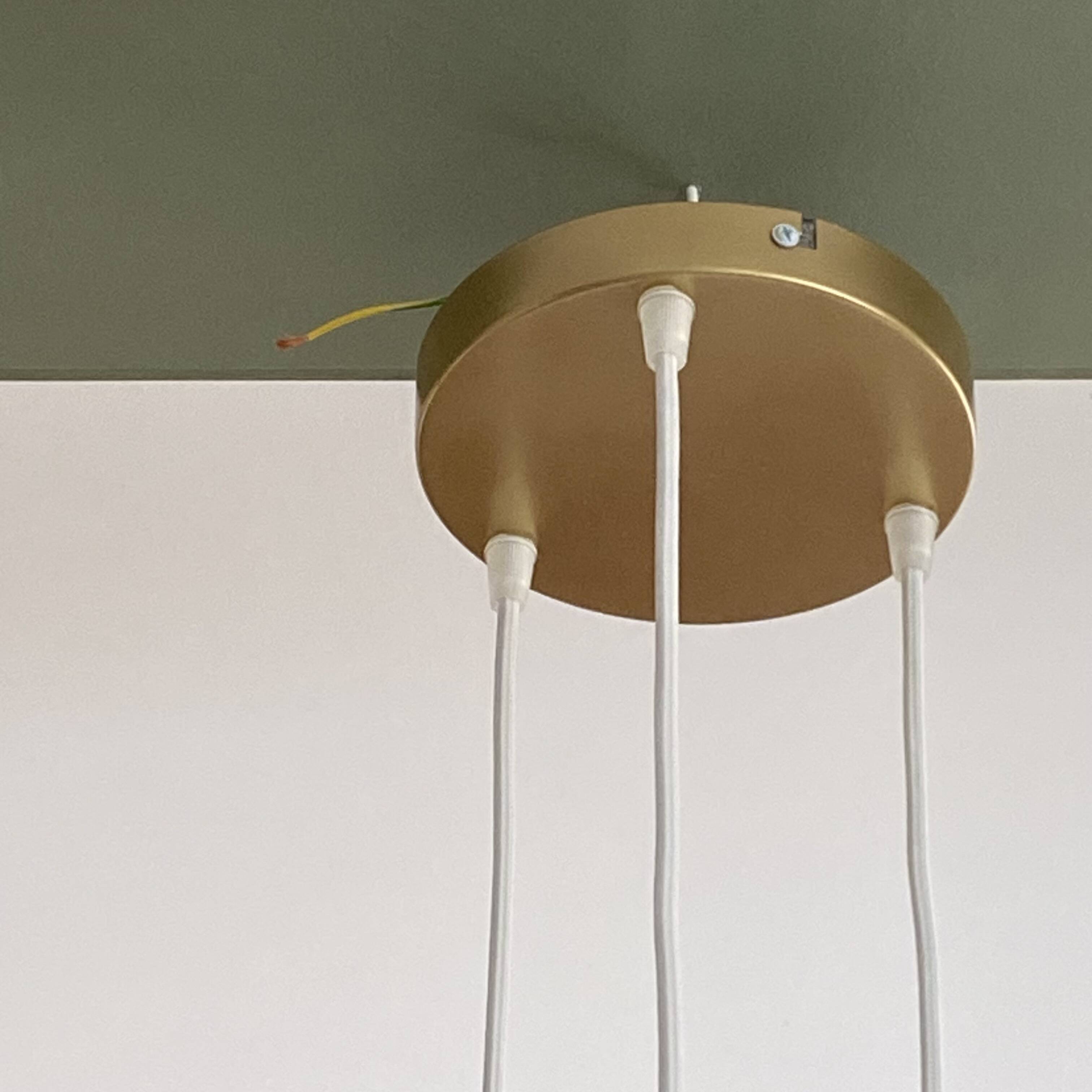 Cascade chandelier with 3 antique glass tulips, staircase