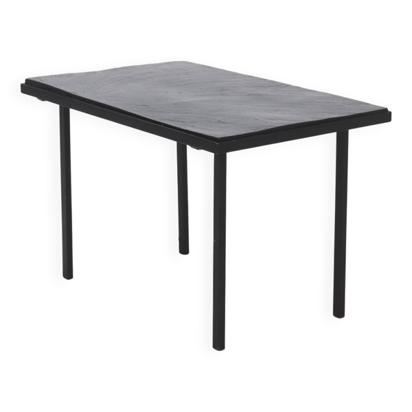 Table d'appoint ou table basse minimaliste en acier et ardoise des années 1960