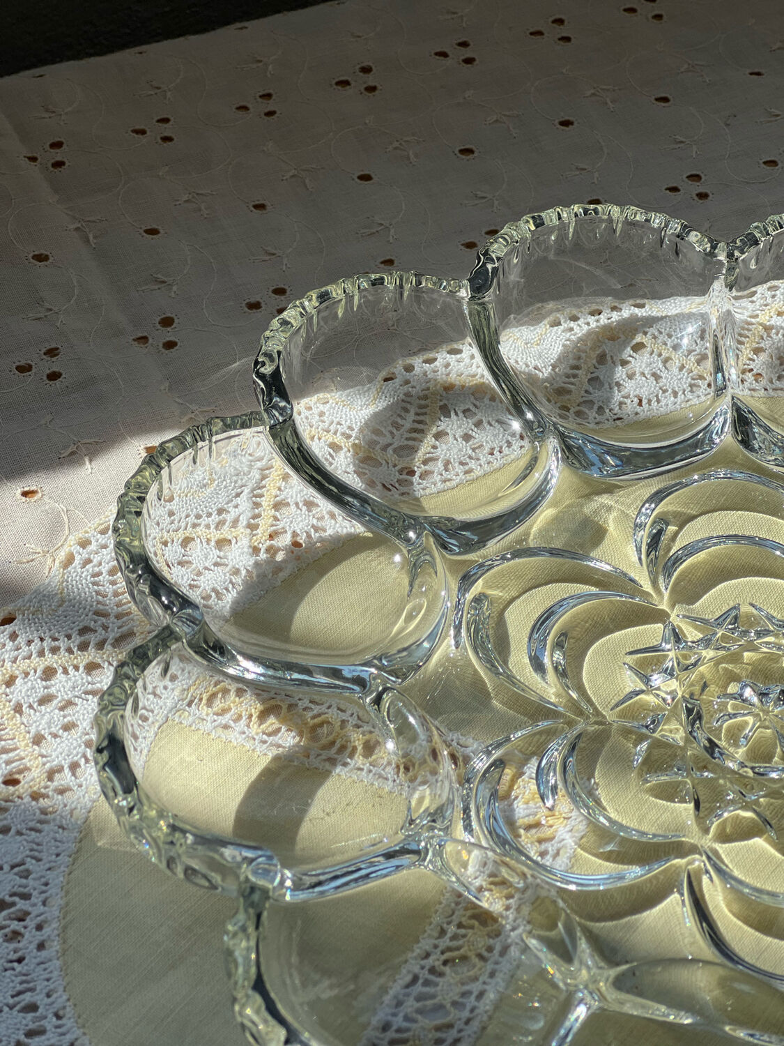 Crystal glass egg dish/tray by August Walther Glass