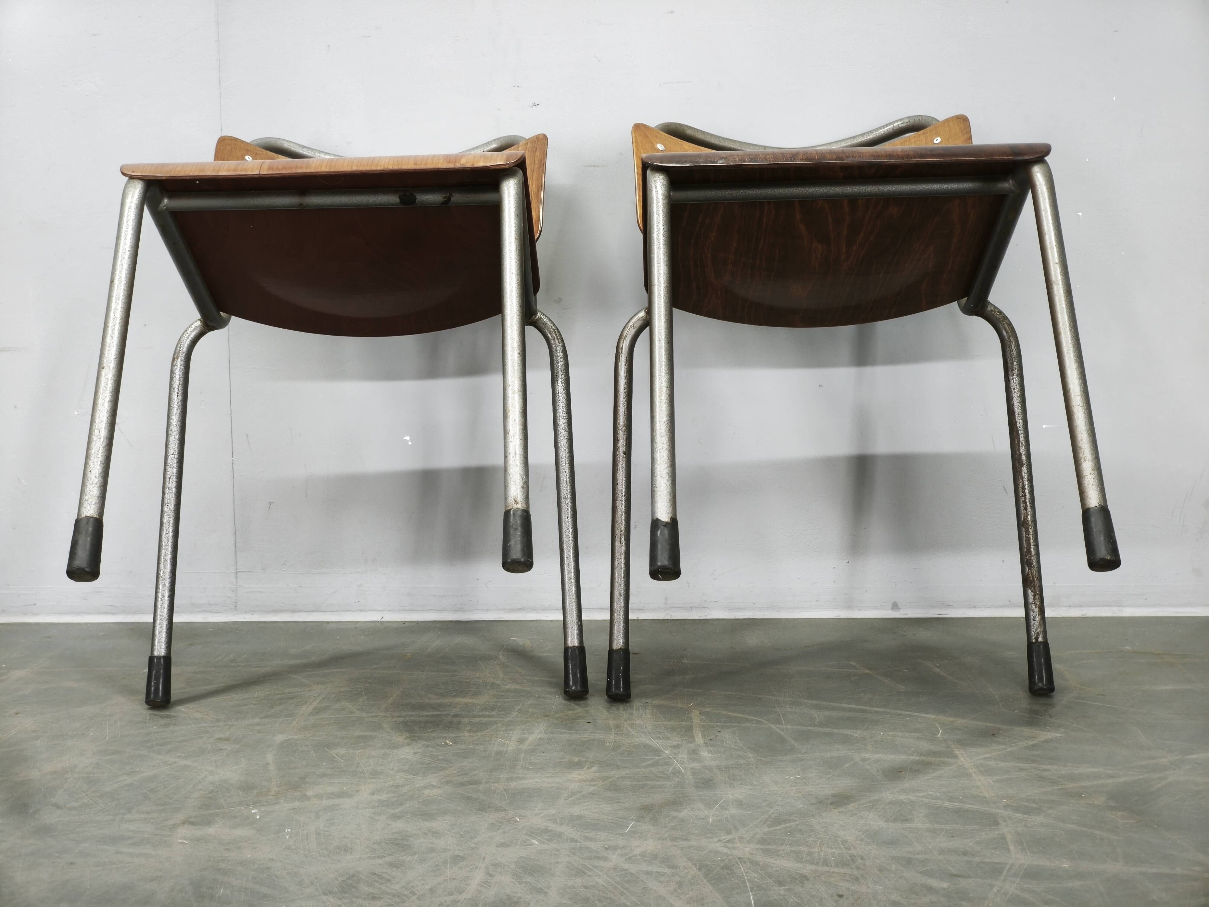 Set of 6 Gispen 106 Dutch Industrial Plywood Chairs, 1960s