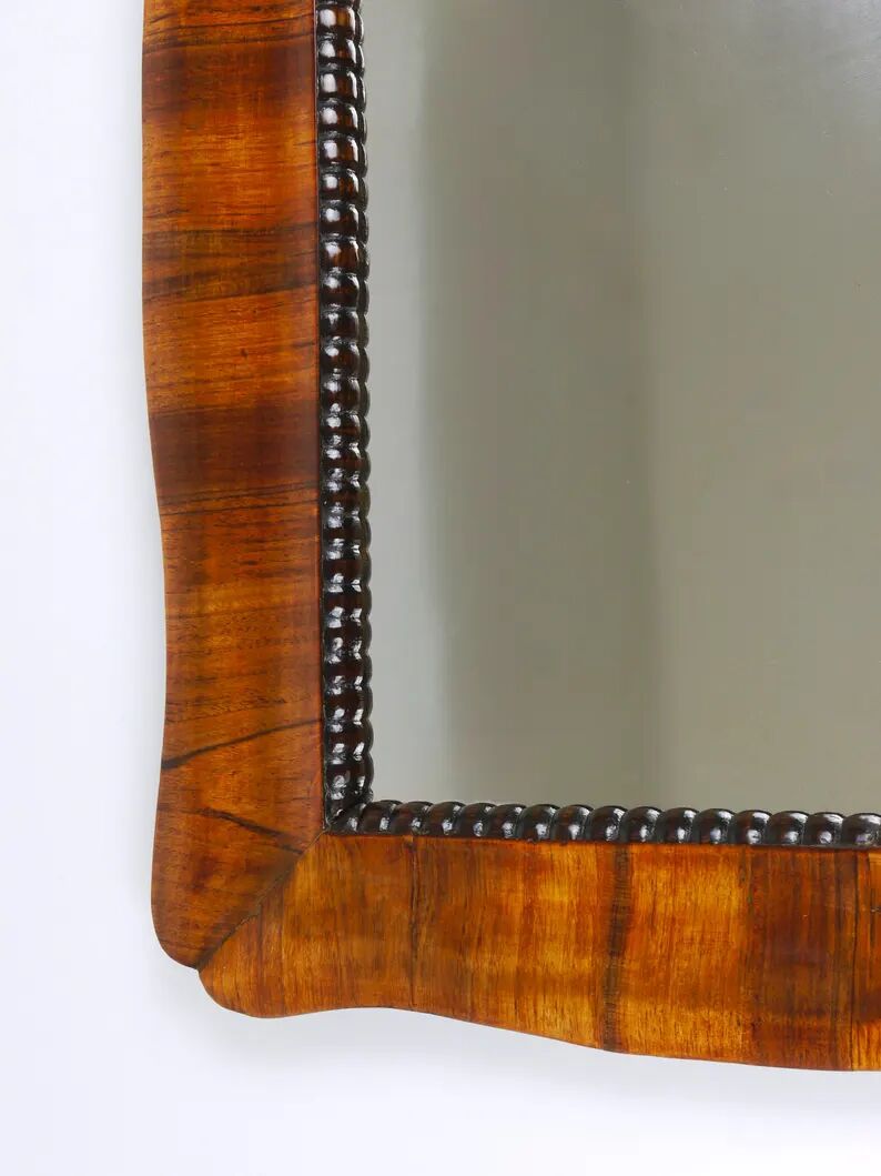 Square Biedermeier Carved & Scalloped Walnut Wall Mirror, Vienna, ca. 1850