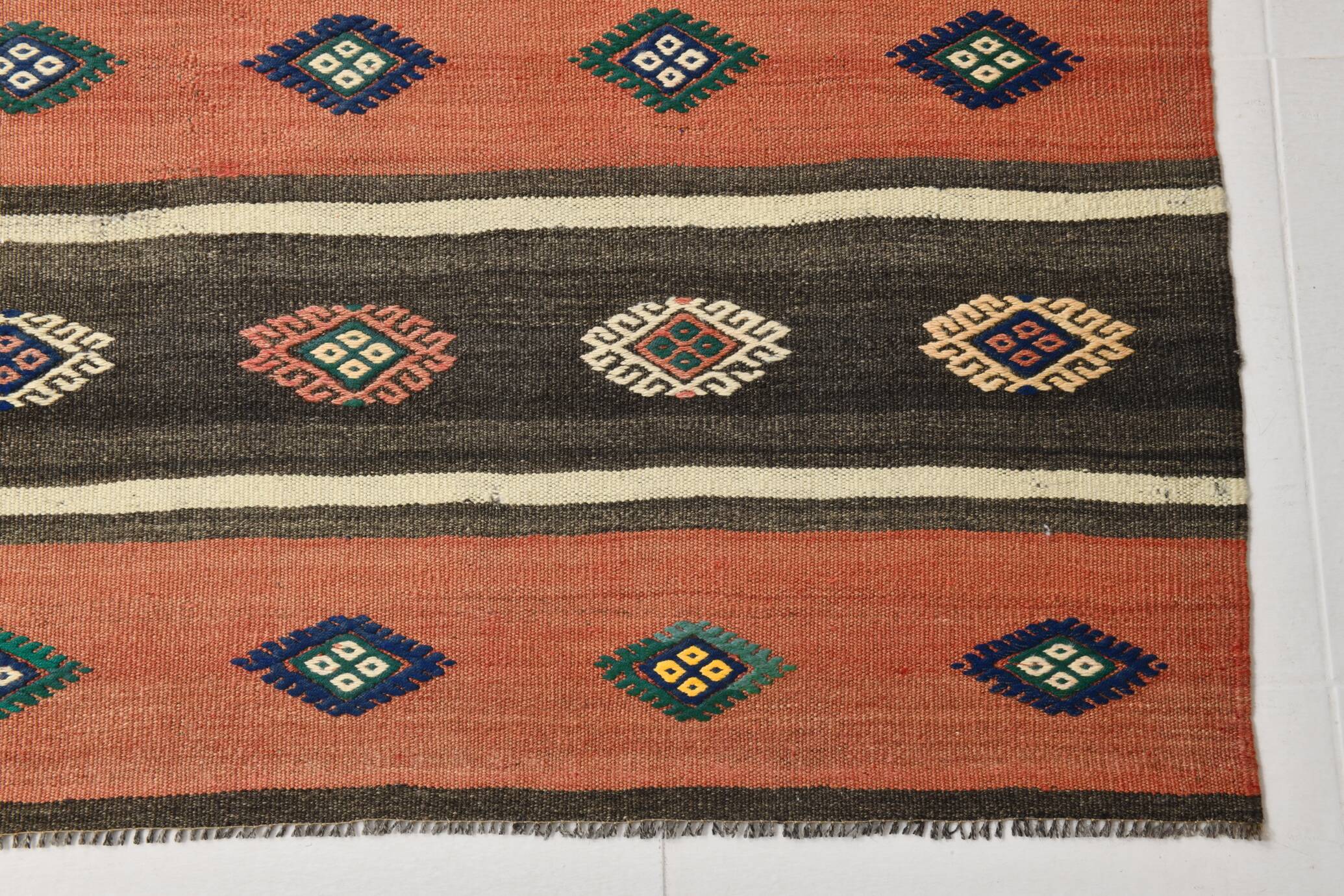 6x9 Terracotta Red & Brown Vintage Kilim Rug, Rugged Carpet, 175x270Cm