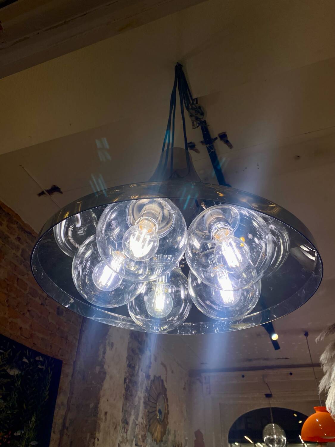 70s plexiglass tulip pendant light / chandelier