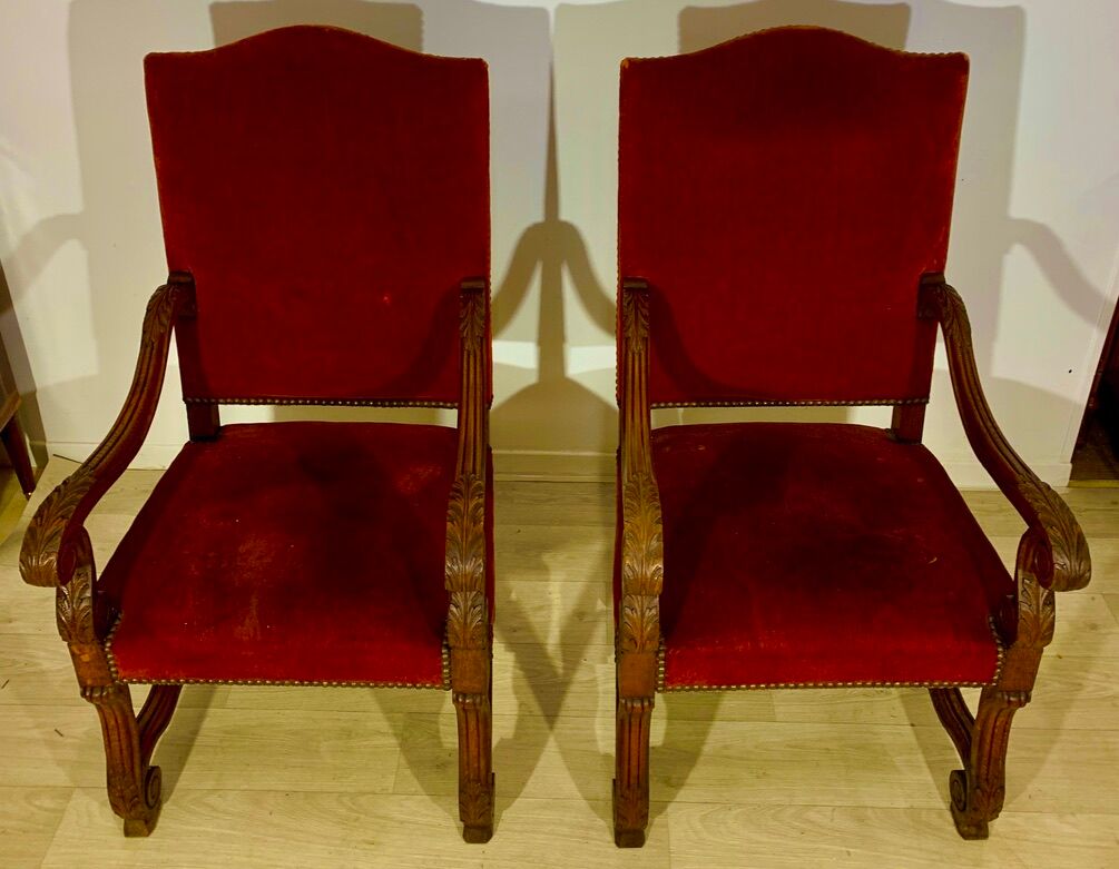 Two armchairs Louis XIV style, trim to restore