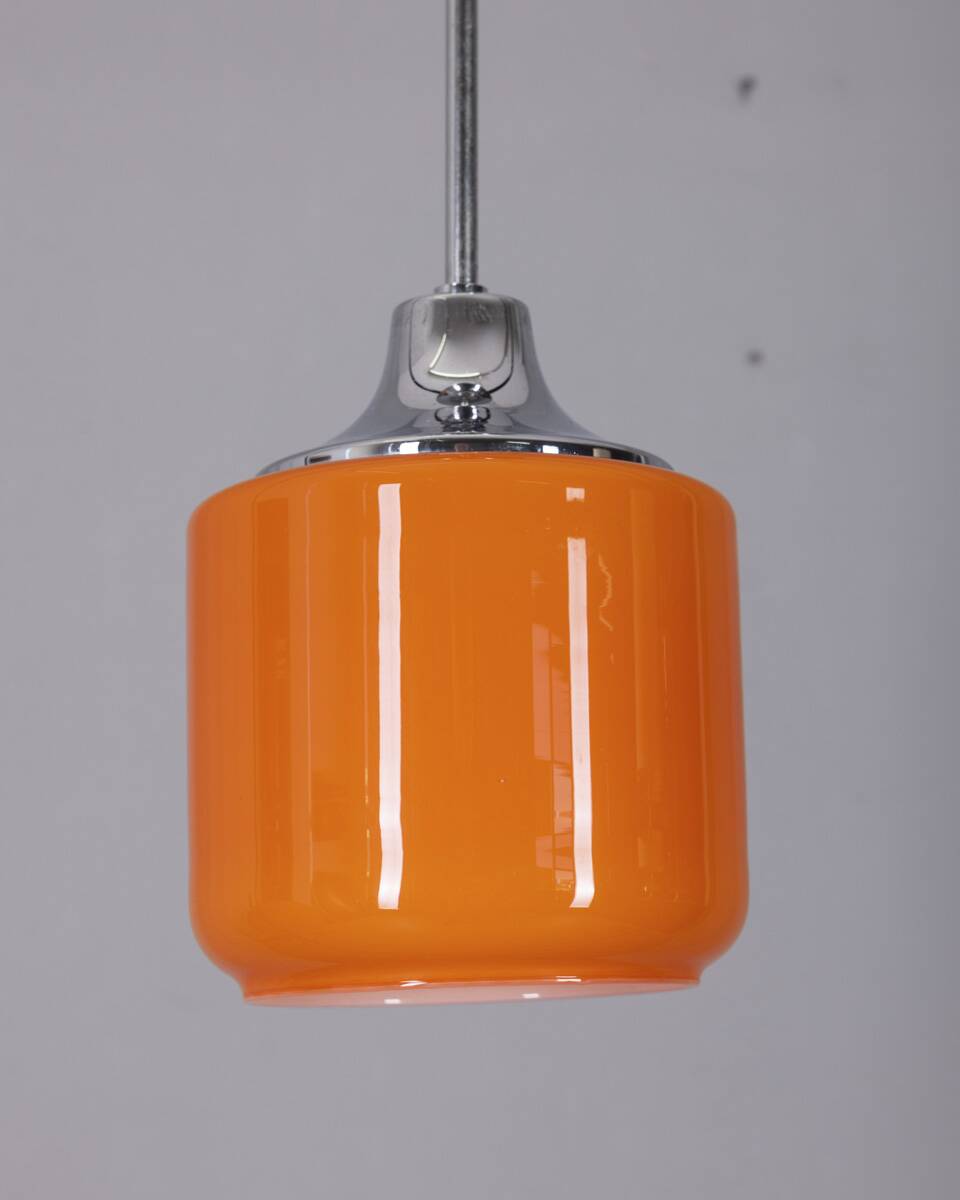 Vintage 1970s chandelier in metal and orange glass, italian design