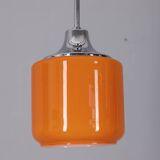 Vintage 1970s chandelier in metal and orange glass, italian design