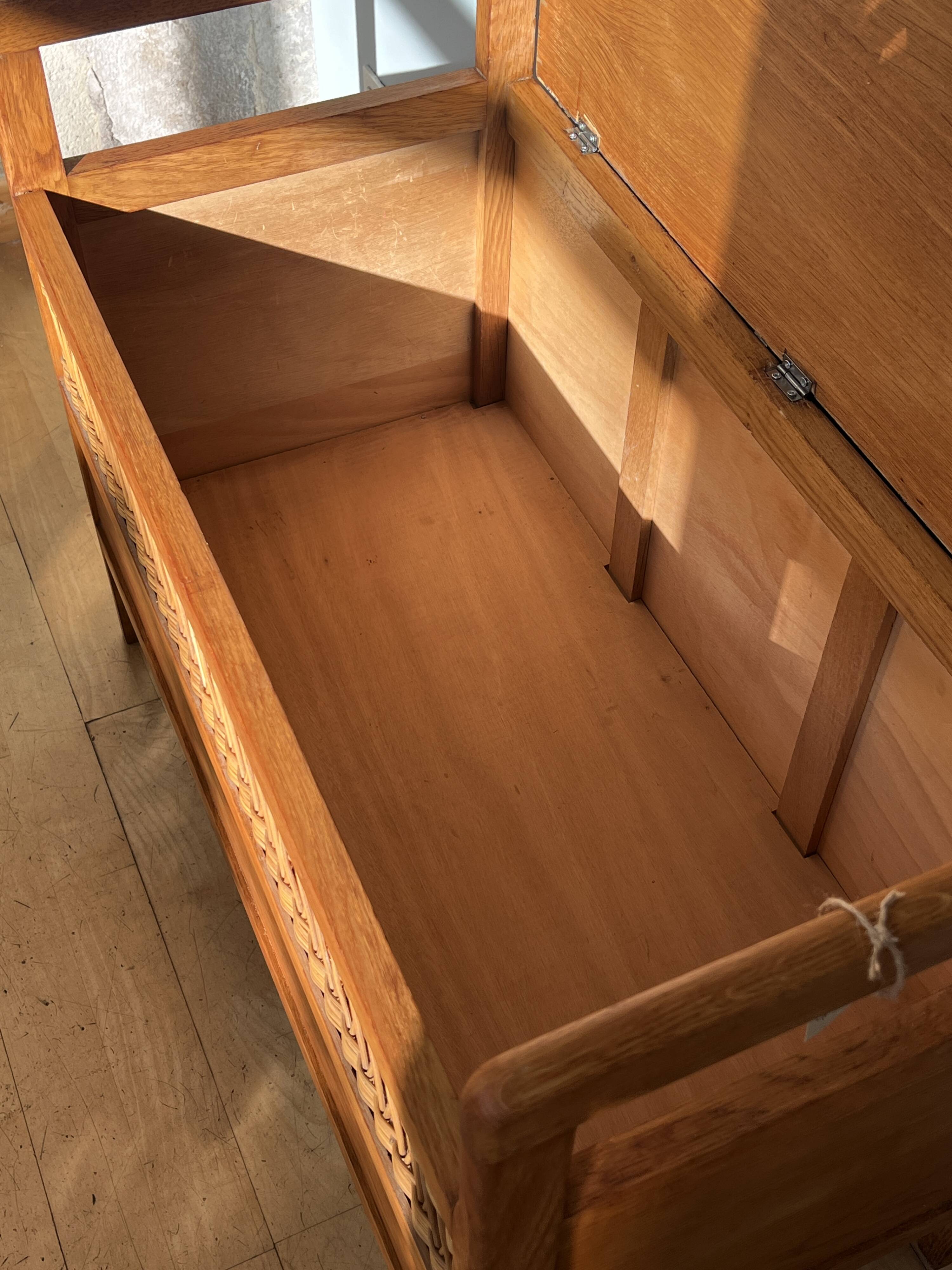 Vintage wooden and rattan toy chest