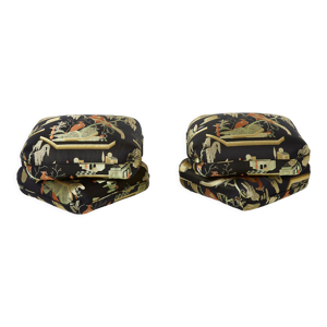 Jacques Charpentier paire de poufs jacquard Maison Jansen 1970