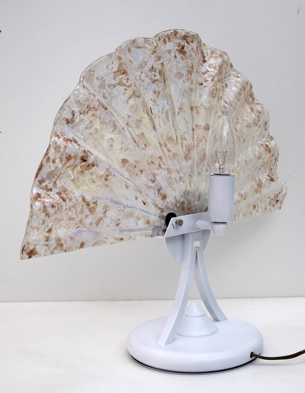 Pair of Postmodern Italian Iridescent Murano Glass Fan Table Lamps, 1980s