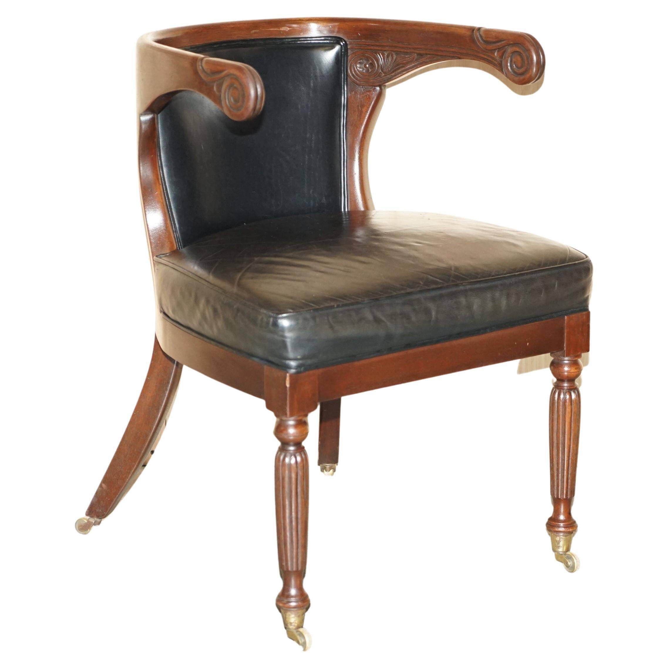 Original Regency office chair in leather and hardwood, style 1815.