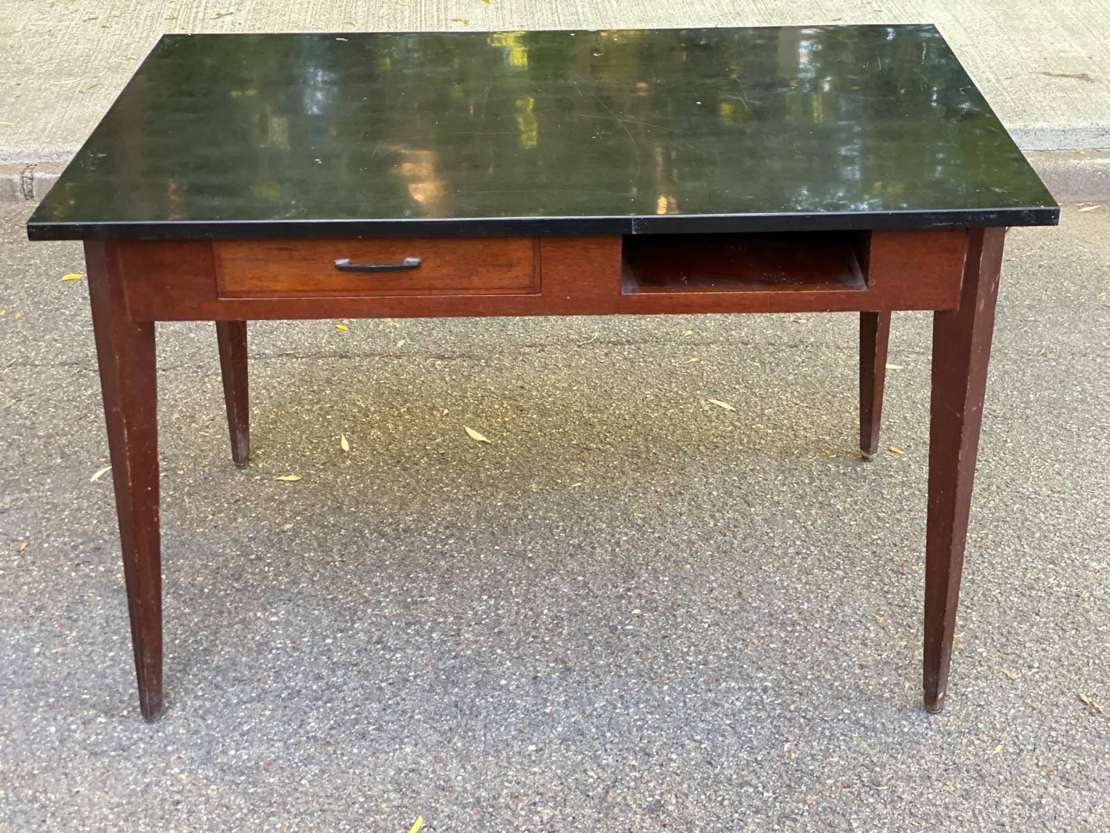 Vintage Scandinavian desk 1950 black top school style mid-century