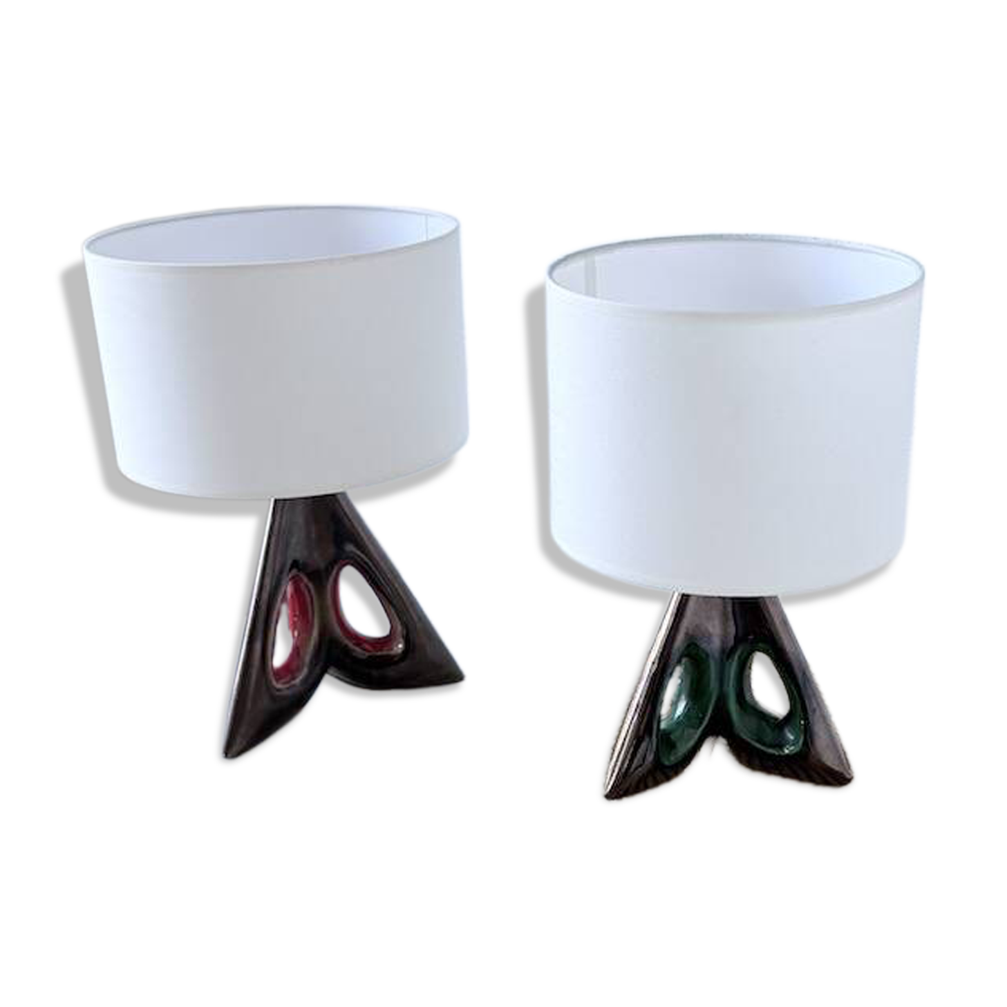 Paire de lampes céramiques forme libre triangle