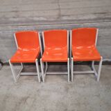 3 chaises monocoque orange gautier vintage 1960