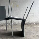Set of 5 Zanotta 'Lia' chairs — matt aluminum frame with dark grey leather seats, Italian minimalist design