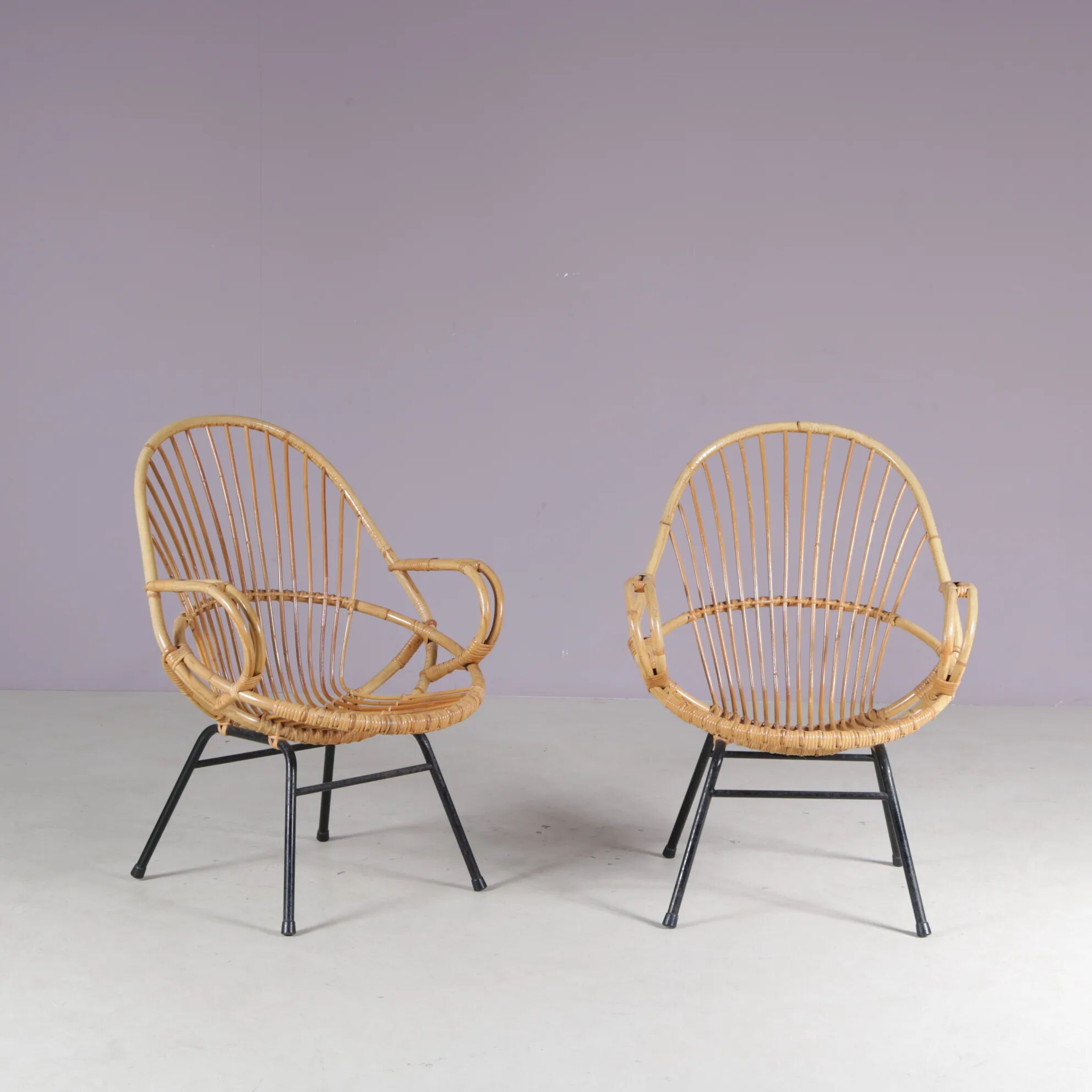 1950s pair of rattan chairs by Gebroeders Jonkers, Netherlands