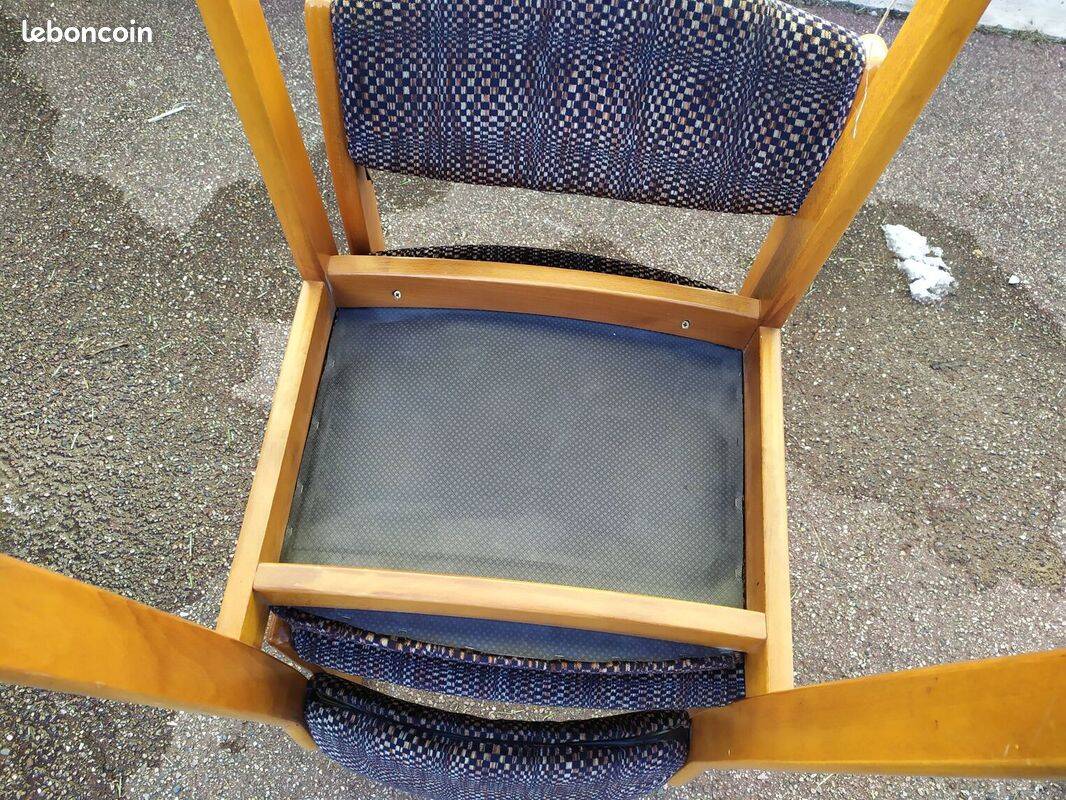 Set of 4 chairs in blond wood and gray fabric - vintage