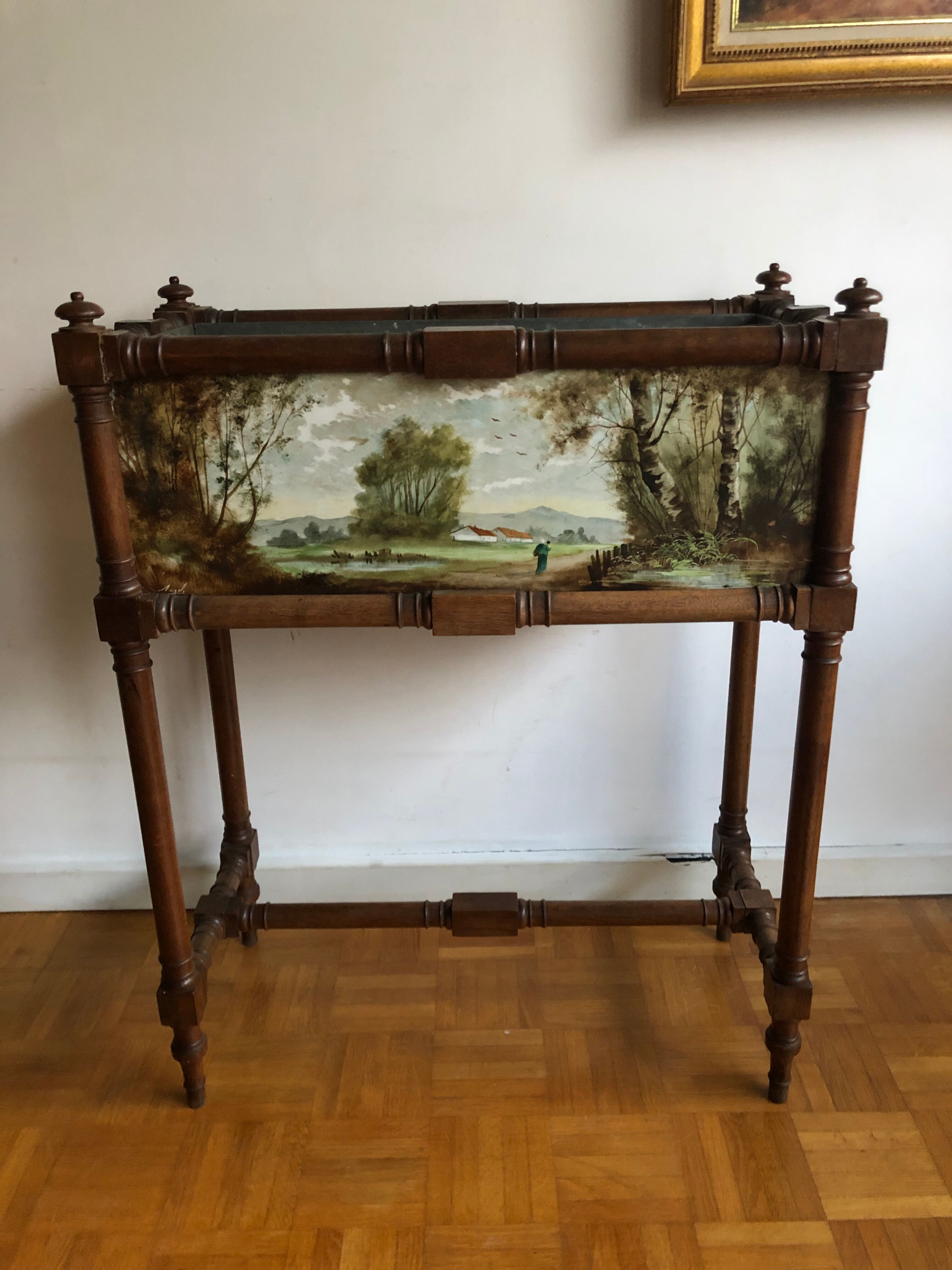Old planter with painted earthenware
