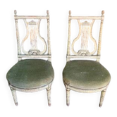 Pair of Louis XVI style chairs from the 18th century with lyre back.