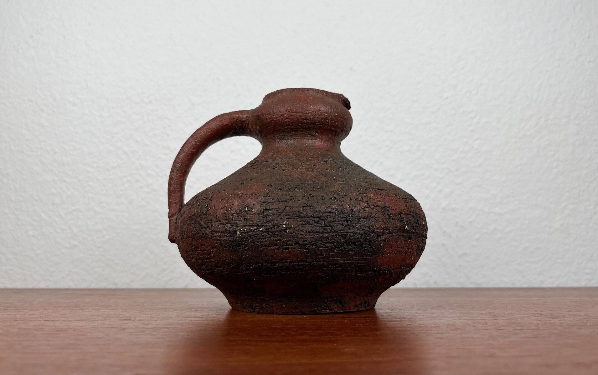 Carafe vase by German studio pottery, brutalist vintage by Gerhard Liebenthron, 1974.