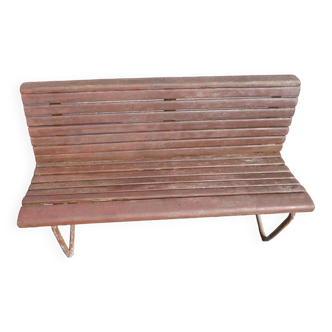 Banc de péniche en bois et fer