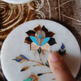 Set of 5 marble and inlaid stone coasters - Artisanal