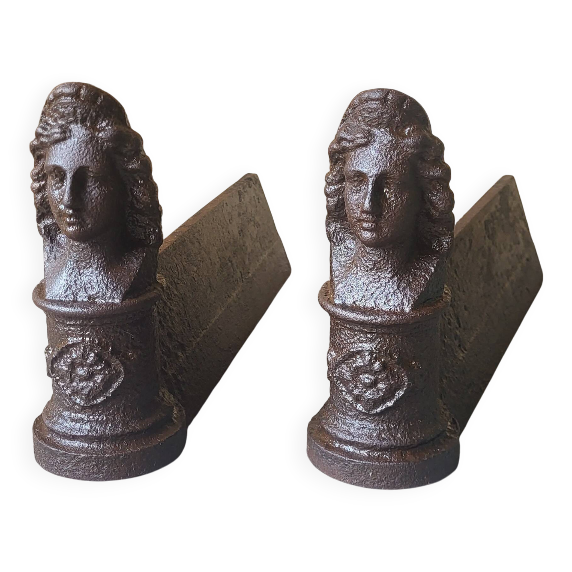 Pair of cast iron andirons from the 19th century