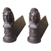 Pair of cast iron andirons from the 19th century