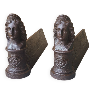 Pair of cast iron andirons from the 19th century