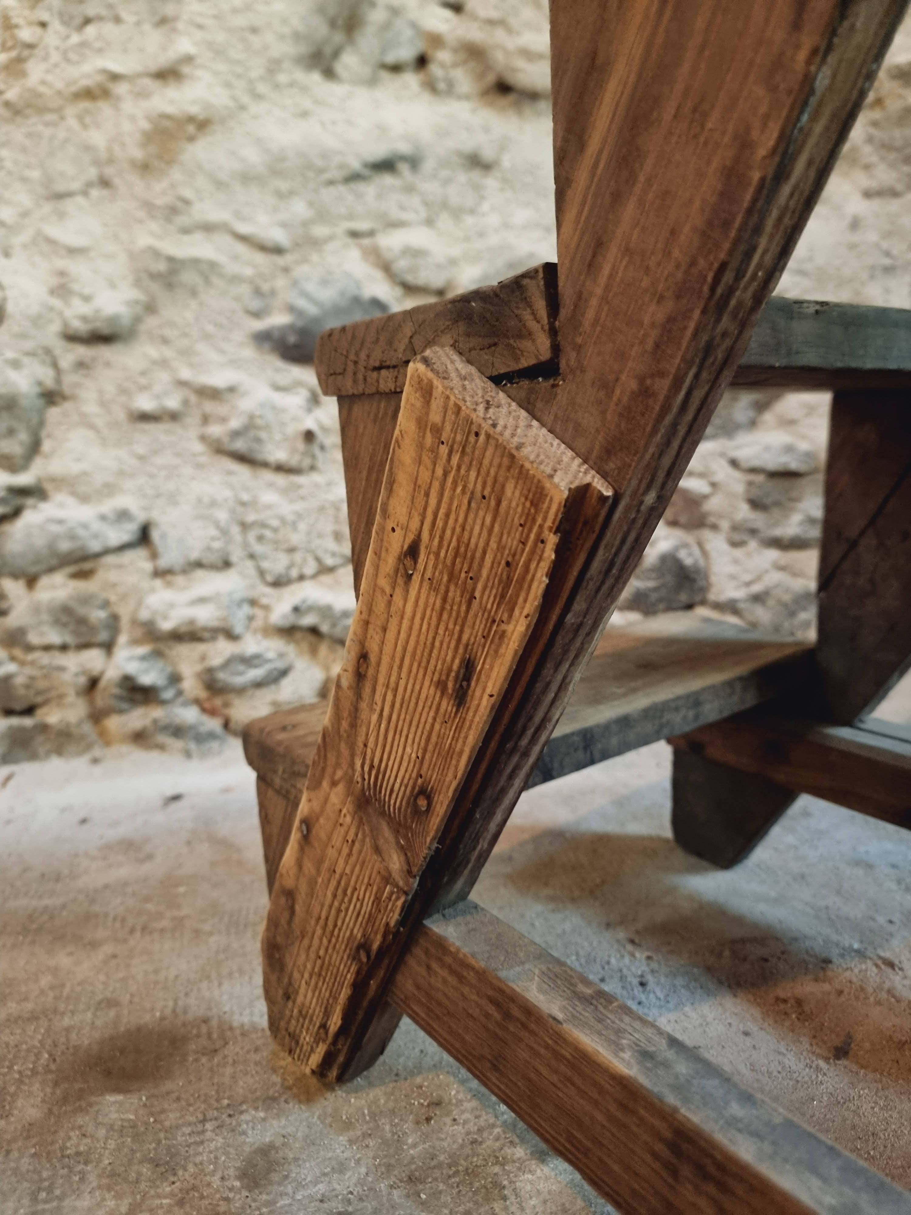 Antique chestnut wood workshop stepladder – France, early 1900s