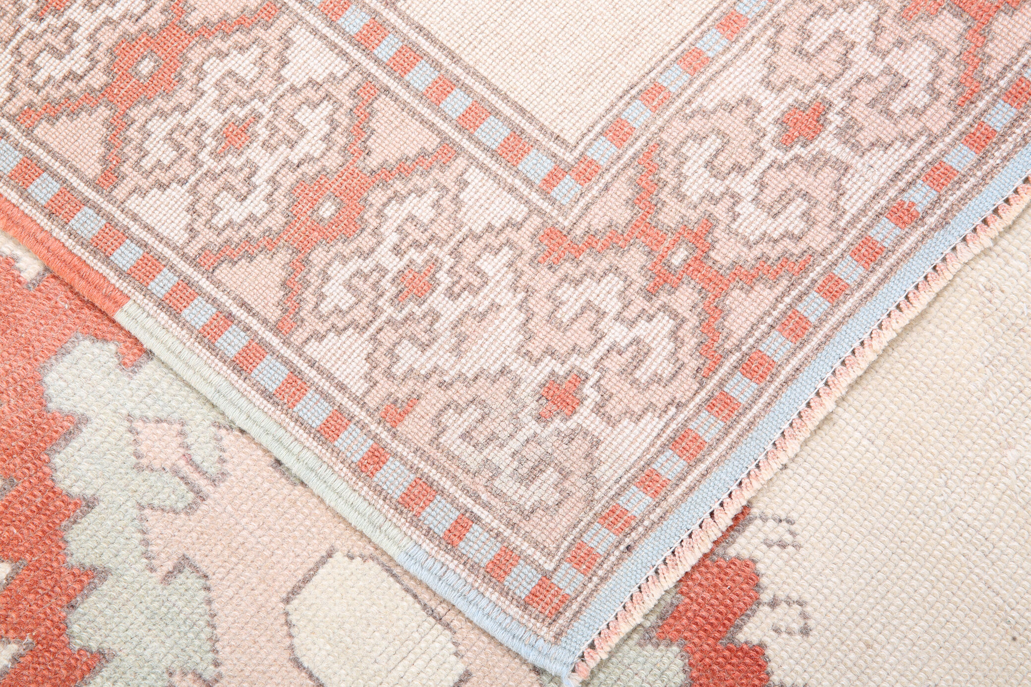 4x6 blue and beige handmade oushak rug