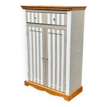 Commode armoire buffet shabby chic — Motif rayures & bois massif 1990