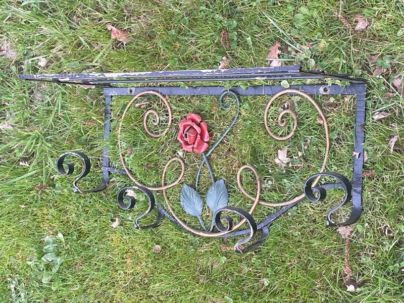 coat rack, hat rest 4 hooks wrought iron polychrome floral decoration