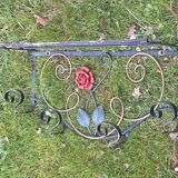 coat rack, hat rest 4 hooks wrought iron polychrome floral decoration