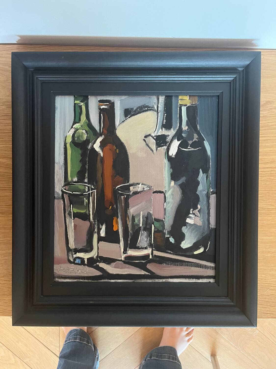 Still life with 2 glasses, oil on panel signed André Deriq