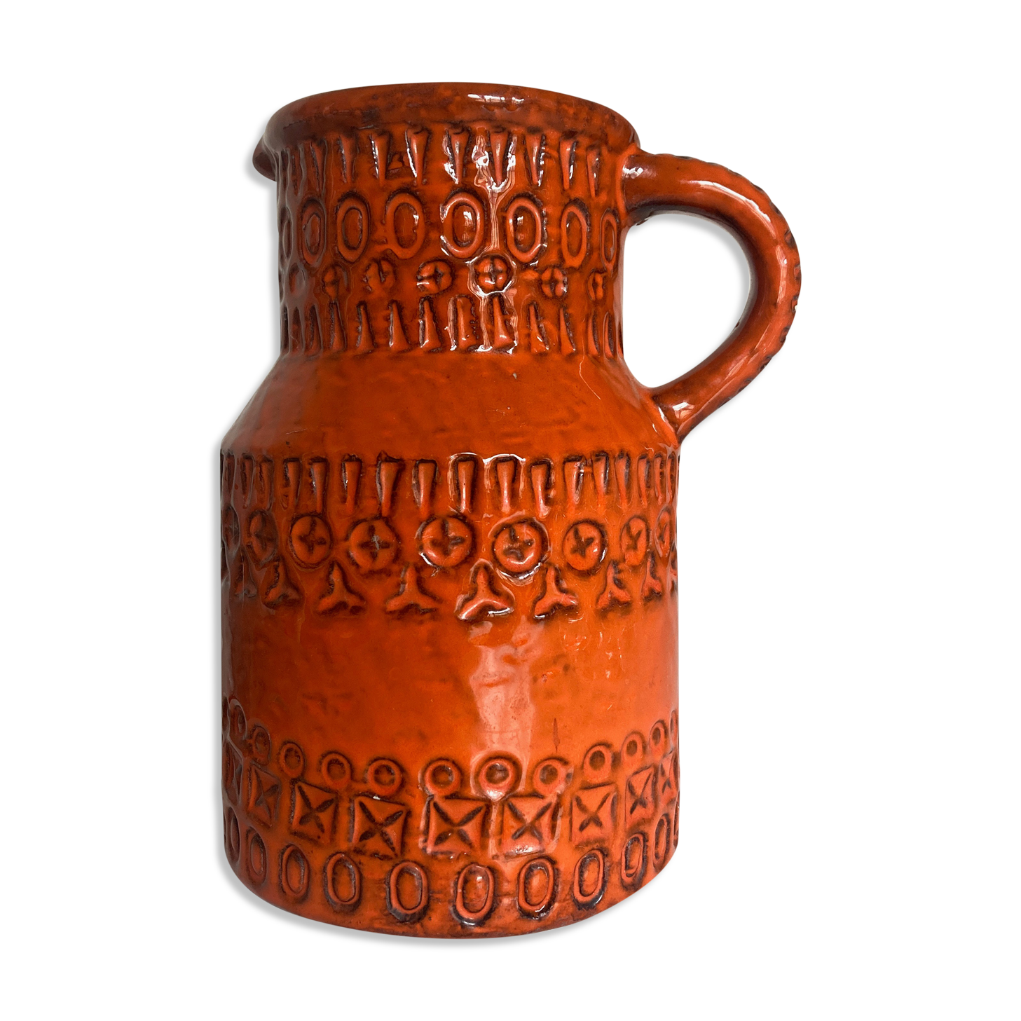 Bitossi Ceramiche orange pitcher vase by Aldo Londi Italian design