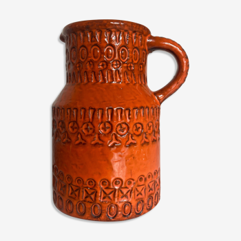 Bitossi Ceramiche orange pitcher vase by Aldo Londi Italian design