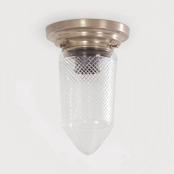 Lampe de plafond art déco en verre poli sur une base nickelée, années 1930