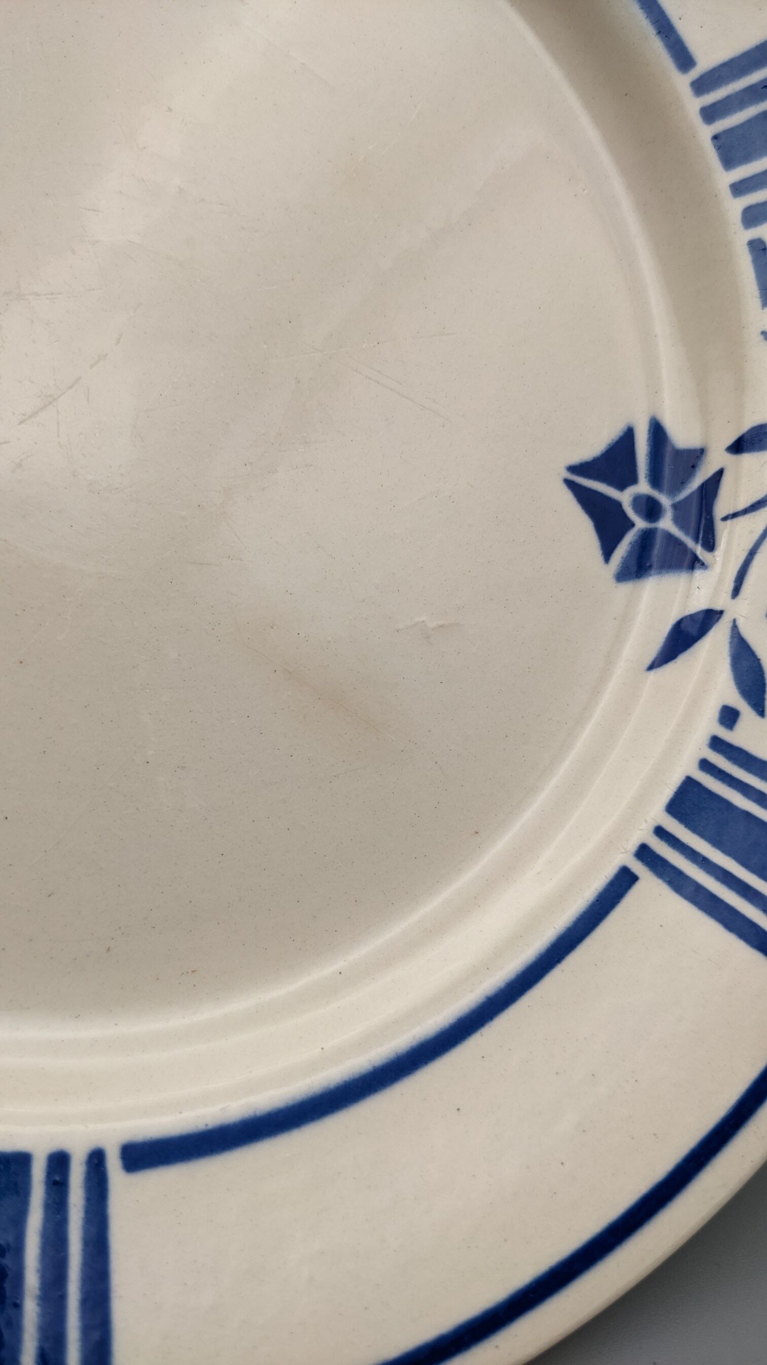 Series of 6 vintage plates demi-porcelaine badonviller art deco blue flowers