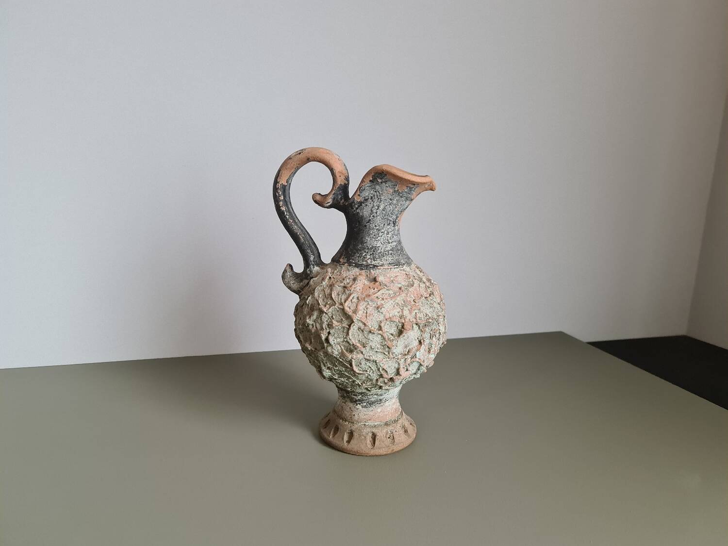 Brutalist terracotta pitcher vase signed / 1970 / ceramic / vintage