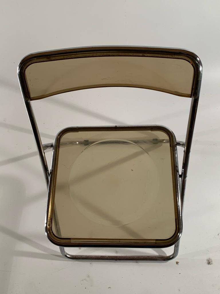 stainless steel and smoked plastic folding chair 70s style