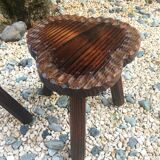 2 vintage tripod stools in solid wood