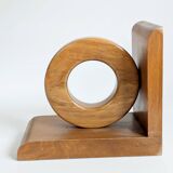 Vintage wooden bookends in Bauhaus mid-century minimalist style.