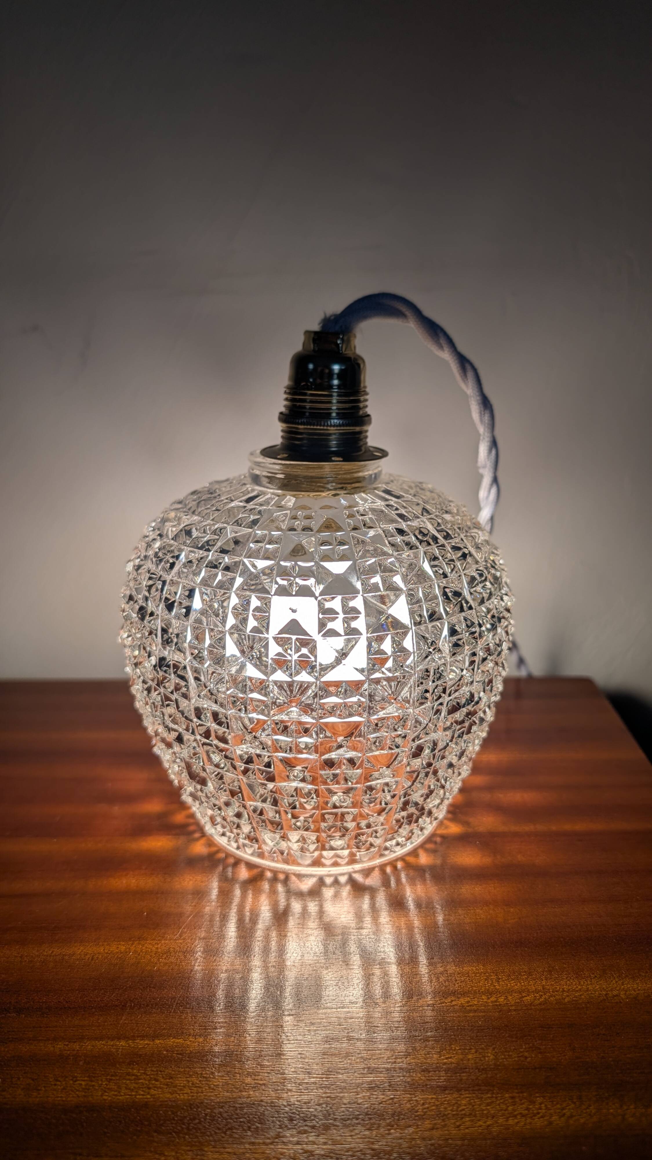 Pyramid relief pressed glass tulip light fixture — 1960s/70s