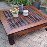 Pier imported 1980s exotic solid carved wood square coffee table